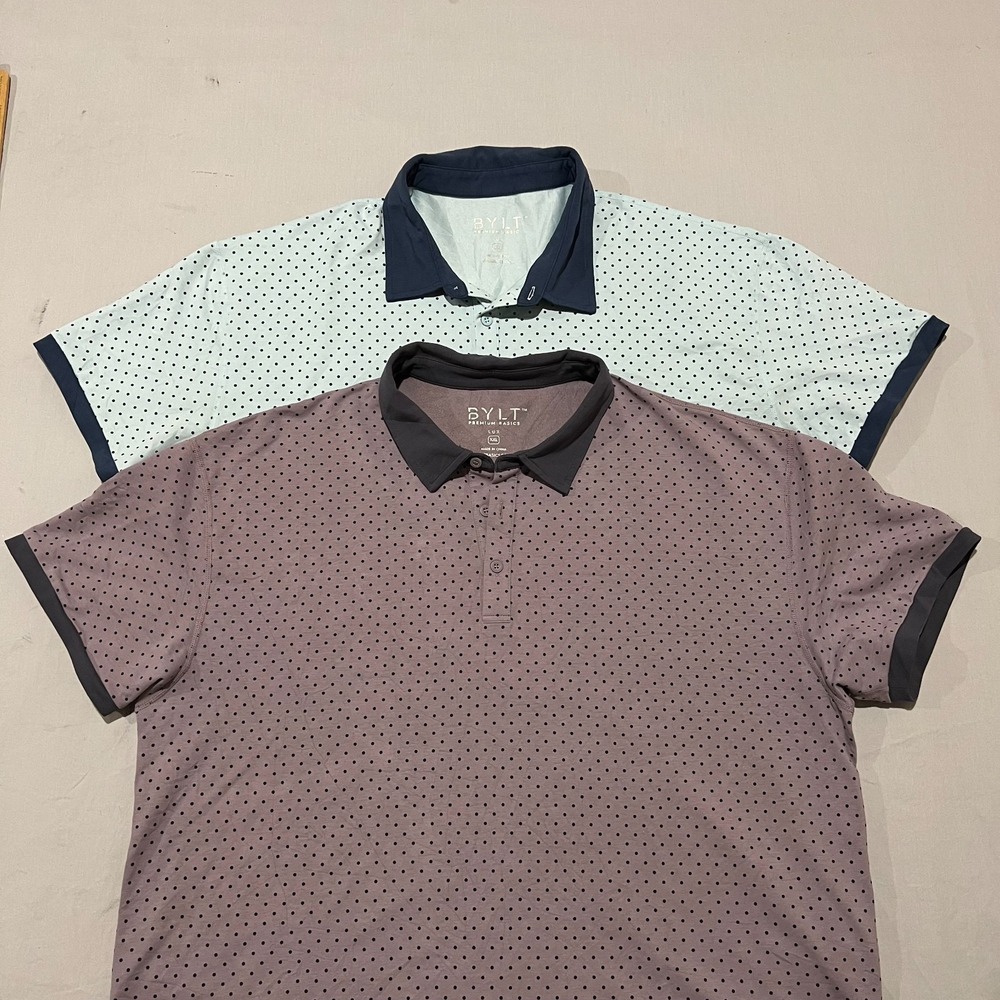 BYLT Lux Mens Purple Light Blue Bundle Polka Dot Golf Polo Shirt 2XL Lot Of 2